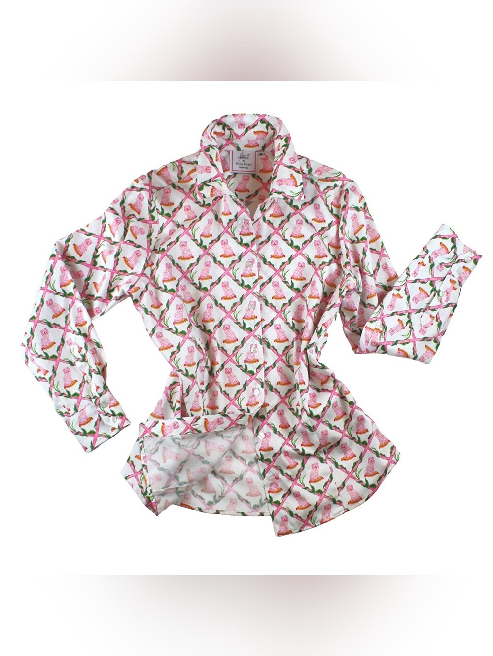 Little Goodall - Ladies Classic Shirt in Willa Heart Pink Dog Print - Large NWT